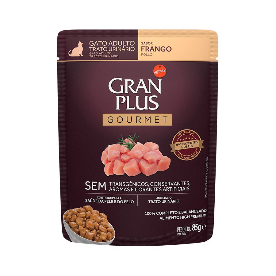 Ração Úmida Sachê GranPlus Gourmet Gatos Adultos Trato Urinário Frango 85g em Oferta na Shopee