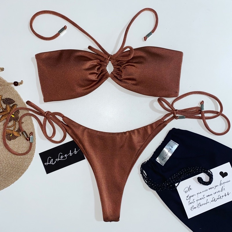 Biquini Tomara Que Caia Naia Com Tanga Semi Fio Amarrar Bojo Removível