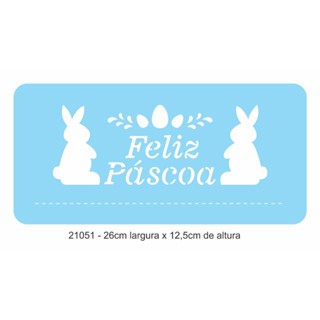 Estêncil Feliz Páscoa com arabesco de ovos e coelhos