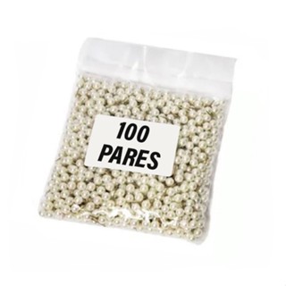 200 unidades (100 Pares) Brincos Pérola 8mm Grande + Tarraxa de Silicone