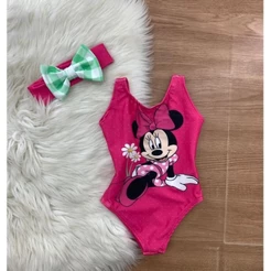 Maiô de Menina Body Personagem Infantil Bebê Biquini Criança Tiara