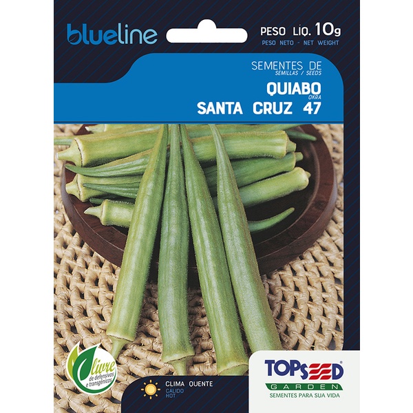 Sementes de Quiabo Santa Cruz  47 10g Blue Line Hortaliças Tempero Cozinha