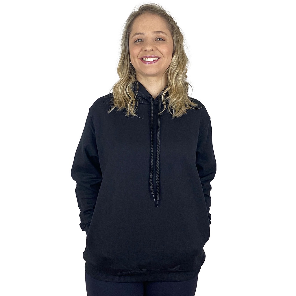 Blusa Moletom Feminina Bolso Lateral Básico Liso Sem Estampa Atacado Com Capuz Blusa de Frio Casual