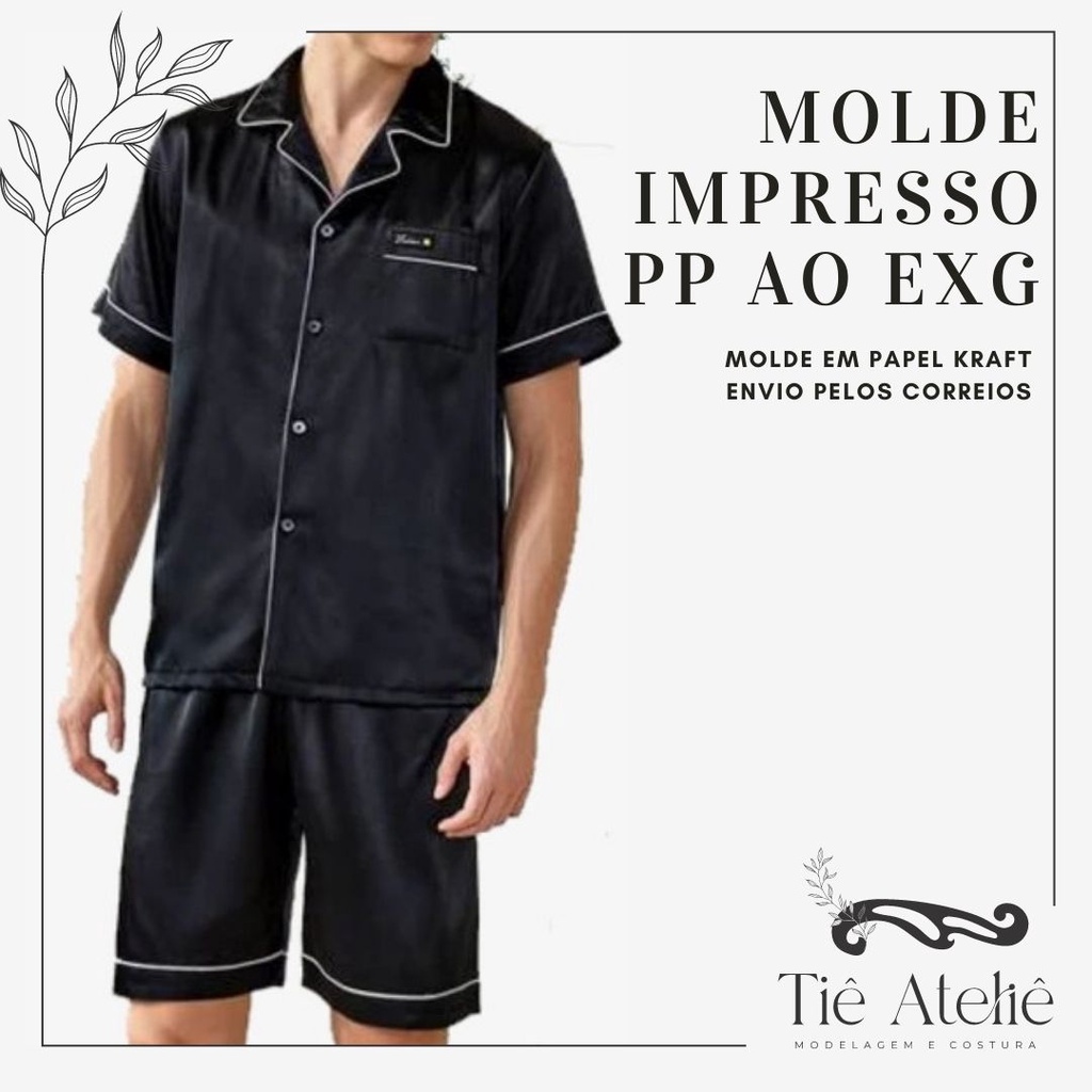 MOLDE EM PAPEL KRAFT PIJAMA AMERICANO CURTO MASCULINO PARA COSTURA MODELAGEM EM PAPEL KRAFT