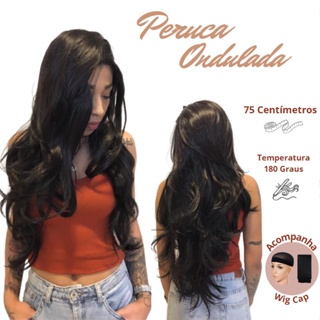 Peruca 100% Orgânica Ondulada Repicada 75cm Modelo Kym em Oferta na Shopee