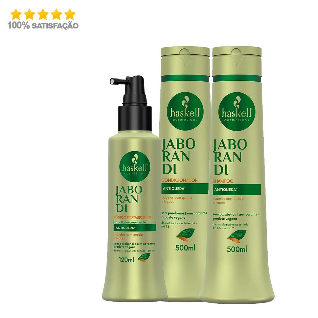 Kit Haskell Jaborandi Shampoo Condicionador 500ml + Fluído Jaborandi