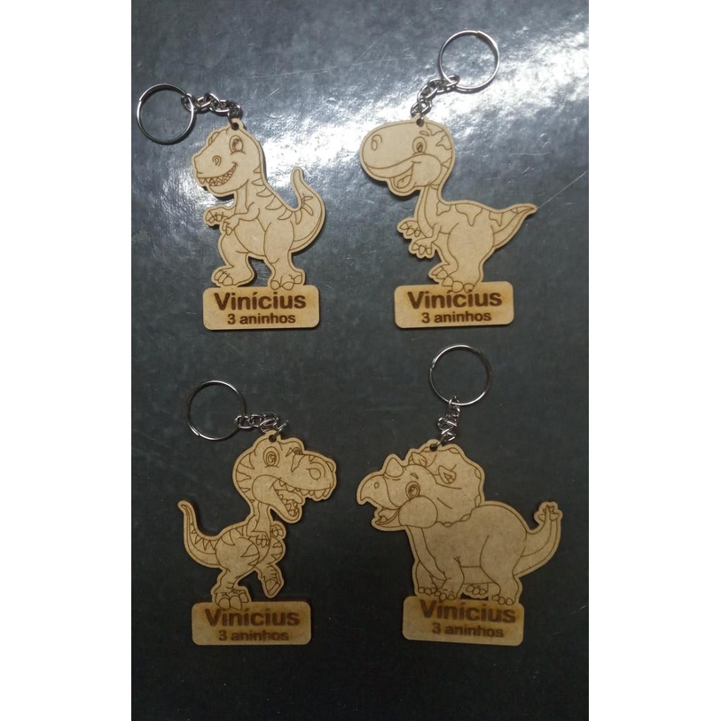 Chaveiros Personalizado para Lembrancinha de Aniversário Dinossauros - MDF Cru 3mm