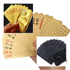 Jogo Carta De Baralho Dourado/Preto Dólar Folha De Ouro Com 54 Cartas Para Poker Jogos Plástico