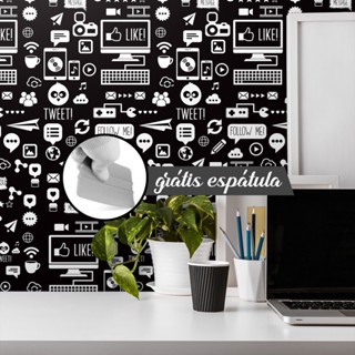 Papel de Parede (3 mts) Auto Adesivo (+ Espátula) Tecnologia e Games Preto-e-Branco PNM2796
