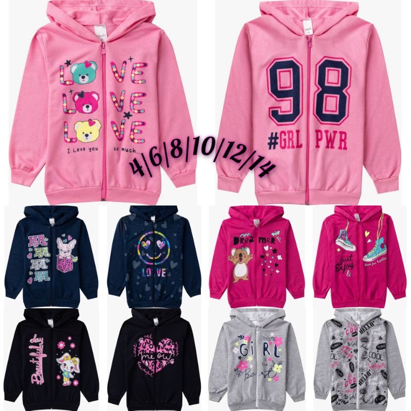 Casacos feminino inverno Kit 3 jaquetas avulsas femininas infantil/juvenil  - moletom com capuz estampada - Escorrega o Preço