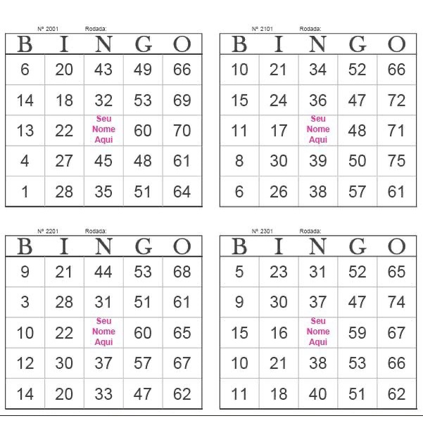 Cartela de Bingo Personalizada (1 Bloco modelo 4x1 com 100 folhas) | Shopee  Brasil