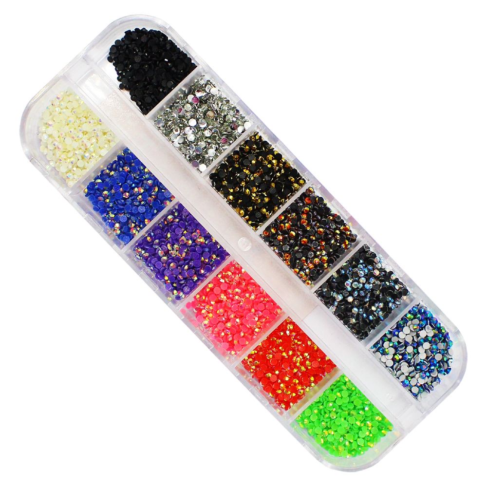 Paleta de pedrarias para unhas strass 2mm 12 cores