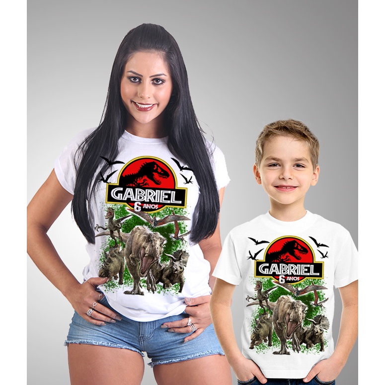 Kites Camisetas Adulto e infantil Dinossauro T-Rex Jurassic Park Jurassic World Personalizado