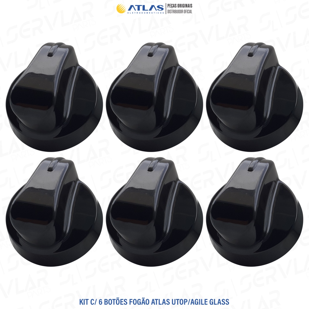 KIT 6 BOTÕES MANÍPULOS PARA FOGÕES ATLAS UTOP GLASS E AGILE GLASS 4 OU 5 BOCAS 100%ORIGINAl FÁBRICA