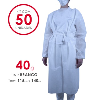 Avental Descartável Tnt Manga Longa 40g - Branco 50un. em Oferta na Shopee