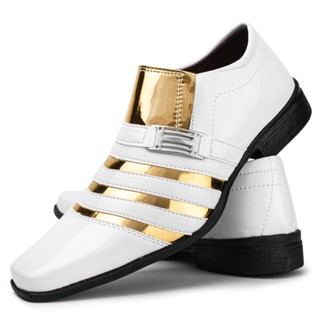 Sapato Social Branco Com Dourado Masculino Moderno Estilo Italiano