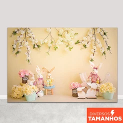 Fundo Fotográfico Cenário Páscoa Floral Cute Sublimado Em Tecido para Foto