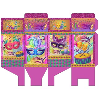 KIT 10 UND. CAIXINHAS PERSONALIZADAS (FOLHA COM ARTE IMPRESSA) TEMA CARNAVAL