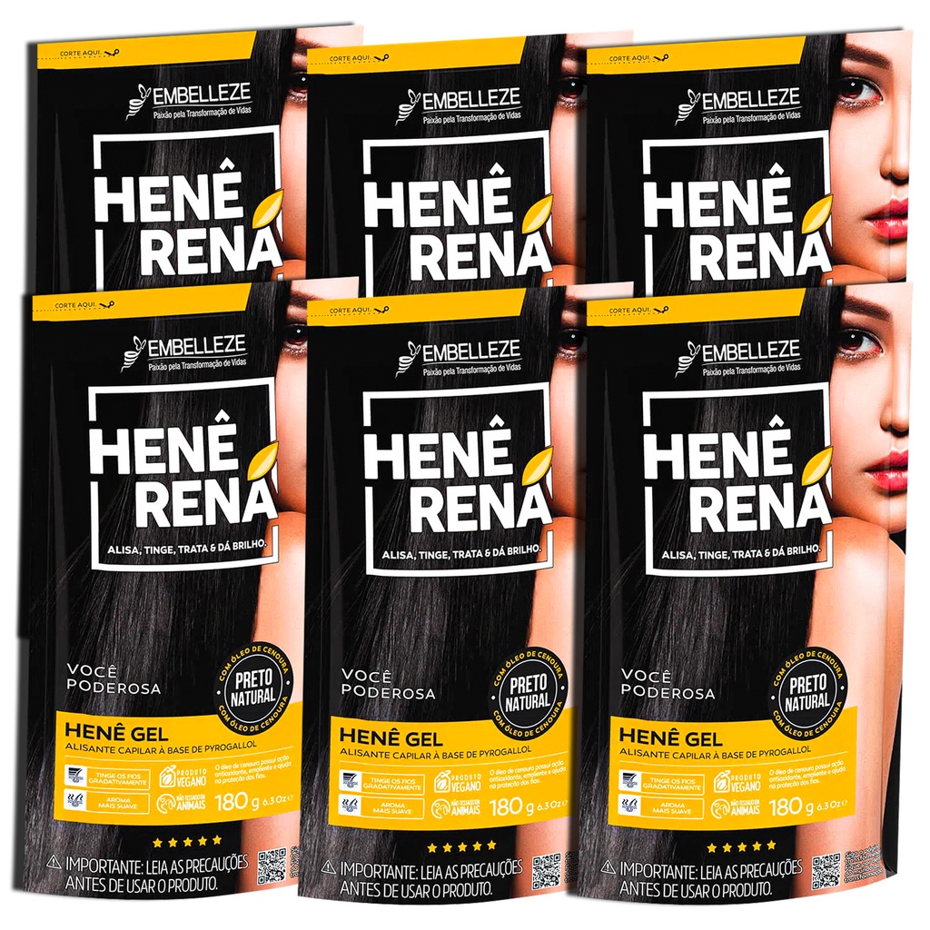 Kit Alisante Henê Rená Preto Natural Pouch 180g Embelleze - 6 Unidades em Oferta na Shopee