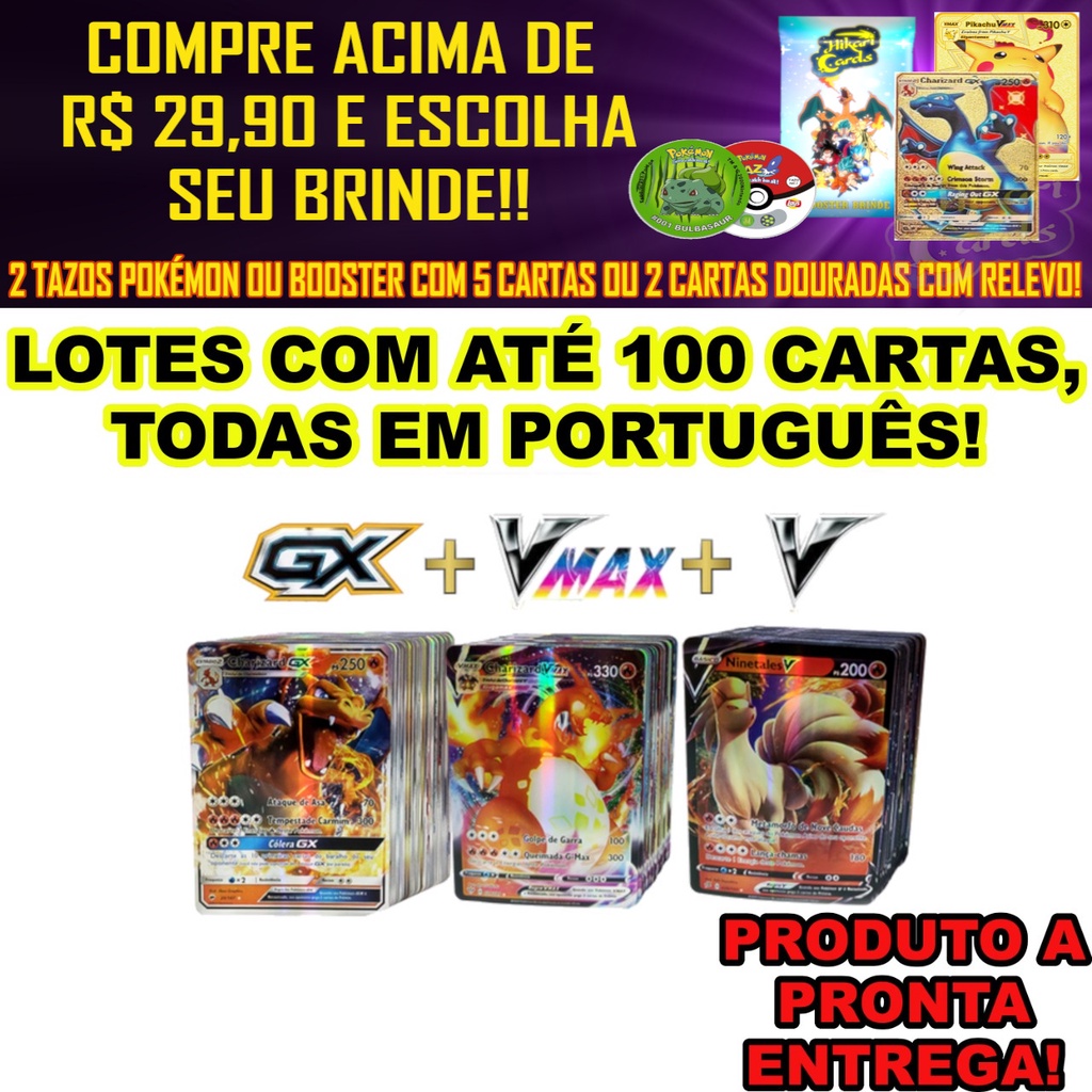 Lotes de Cartas Pokémon V, VMAX e GX Holográficas Brilhantes em Português  Sem Repetição - Escorrega o Preço