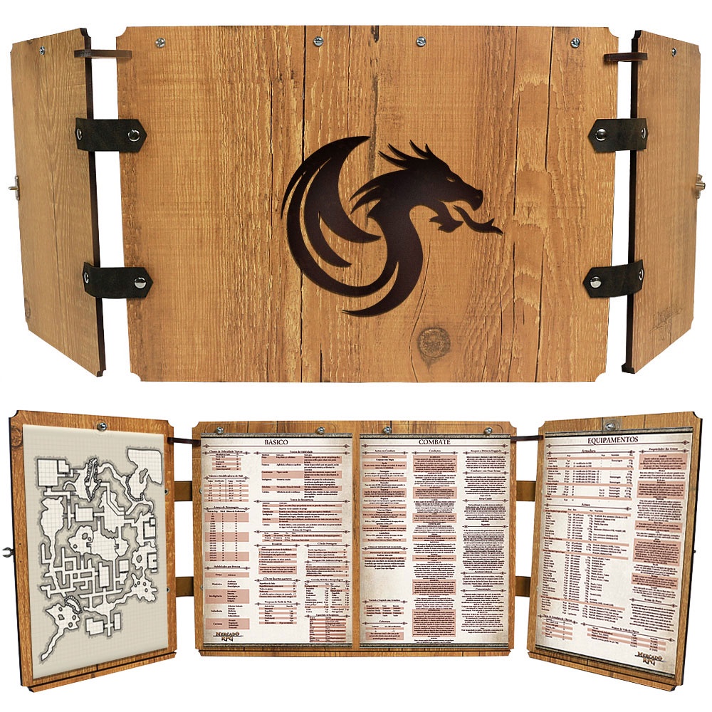 Escudo do Mestre para RPG Carvalho Premium - Dragon - RPG