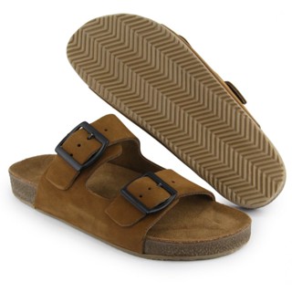 Sandália Birken Masculina de Couro Legítimo Confortável Solado Emborrachado Taupe