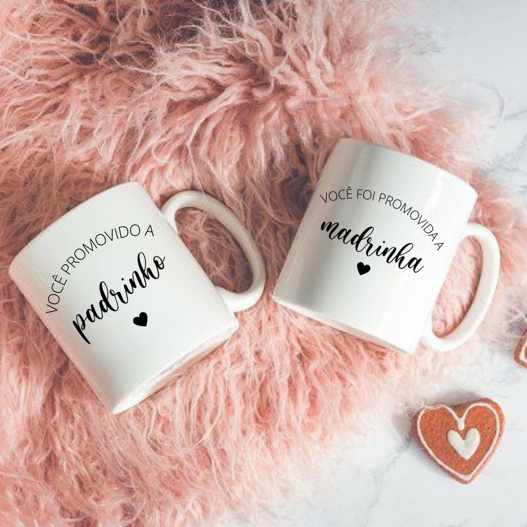 Caneca Promovida a Madrinha promovido a Padrinho Dinda Dindo Xicara 325ml Personalizada