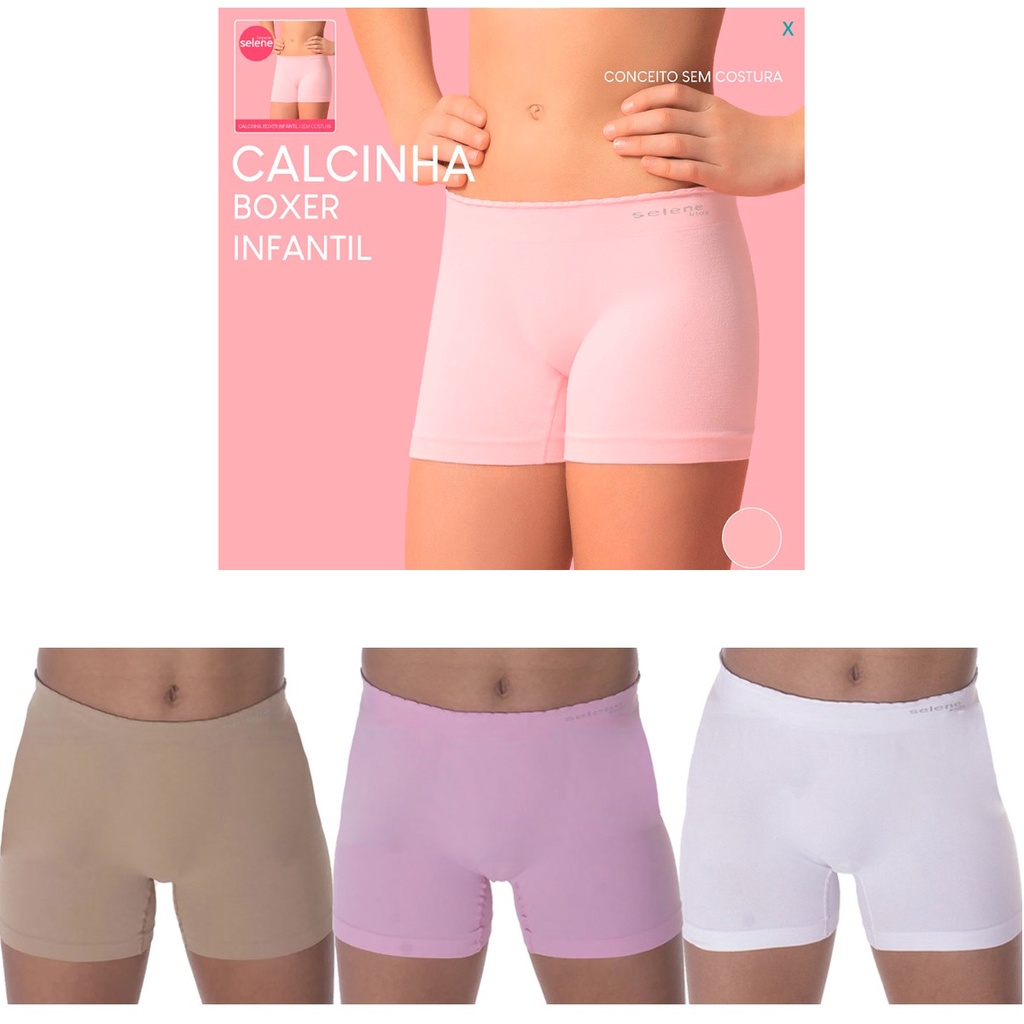 Kit 3 Calcinha Boxer Selene 20610.001 Infantil Menina Original Nota Fiscal em Oferta na Shopee