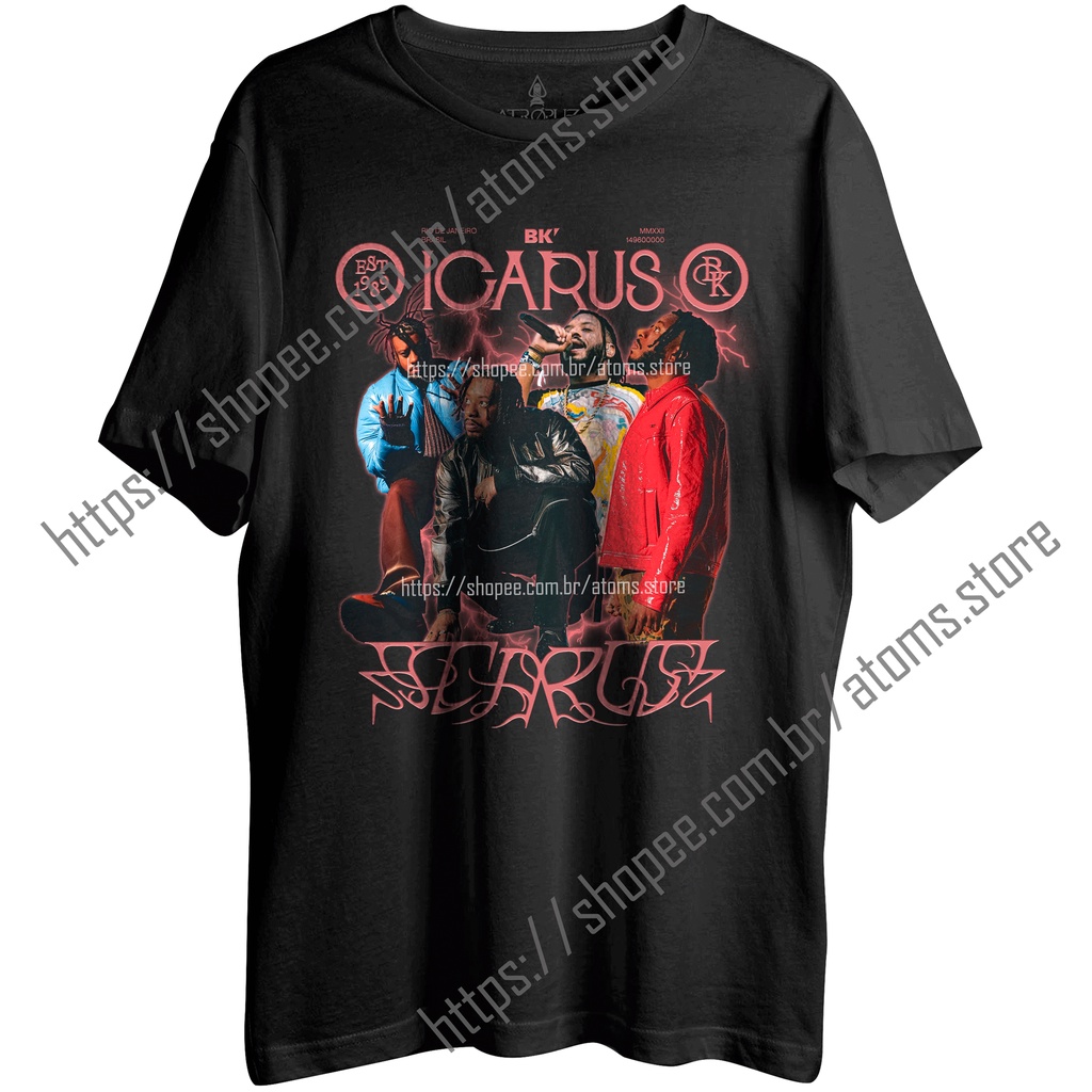 Camiseta Algodão Unissex Tshirt cantor BK Abebe Bikila ICARUS rap trap hip hop nacional vintage retro vermelho