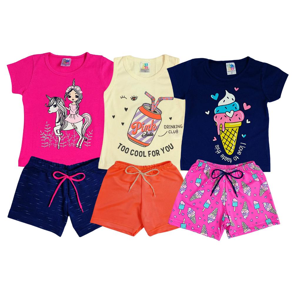 Roupa Infantil Menina Kit 6 Peças Verão 1 ao 16 Conjunto Feminino Criança Pronta Entrega