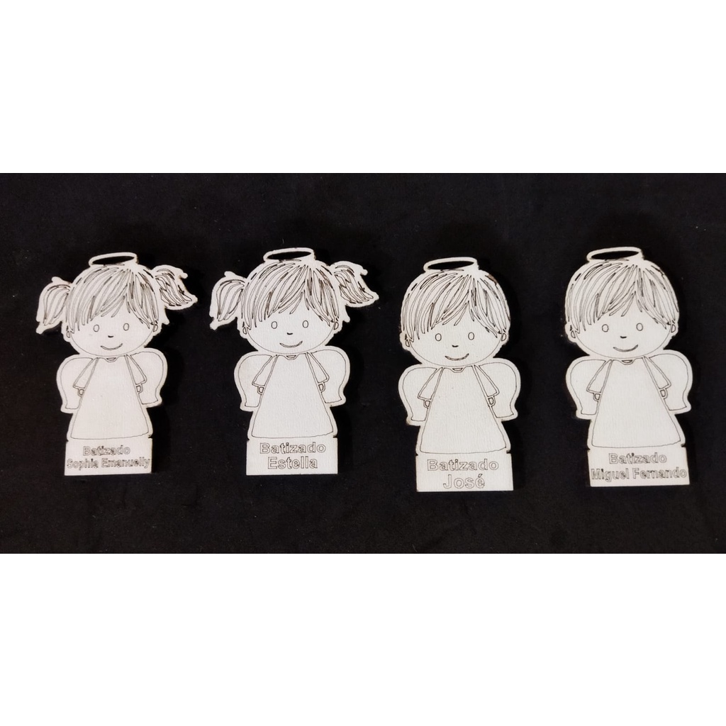 Kit 30 Bases para Chaveiros Anjo para Lembrancinha de Batizado em MDF com nome personalizado