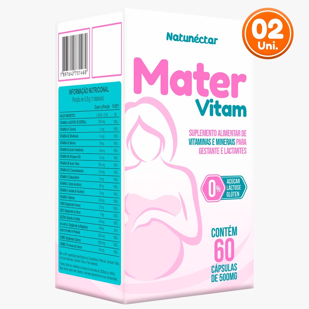 KIT 2 Mater Vitam 60 cápsulas Vitamina Gestante Lactante Mamãe ORIGINAL NATUNECTAR