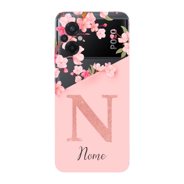 Capinha para Xiaomi Poco M5 Anti Impacto Personalizada - Delicate Flowers Rosa com nome e inicial