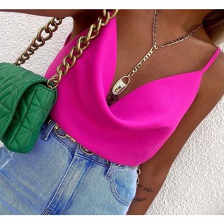 Blusa Barbie regata alcinha gola boba duna v drapeada lisa camisa Camiseta feminina qualidade Alça fina em Oferta na Shopee