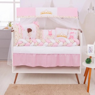 Kit Protetor Berço Bailarina Trança Menina 12 pçs Joana Baby