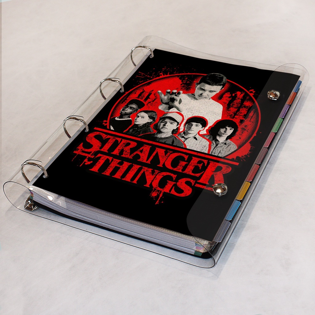 Caderno Argolado Fichário Stranger Things universitário cristal transparente 250 folhas + divisórias em Oferta na Shopee