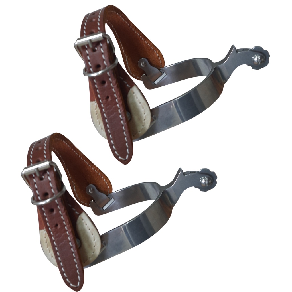 Espora inox leve topete com correias de couro