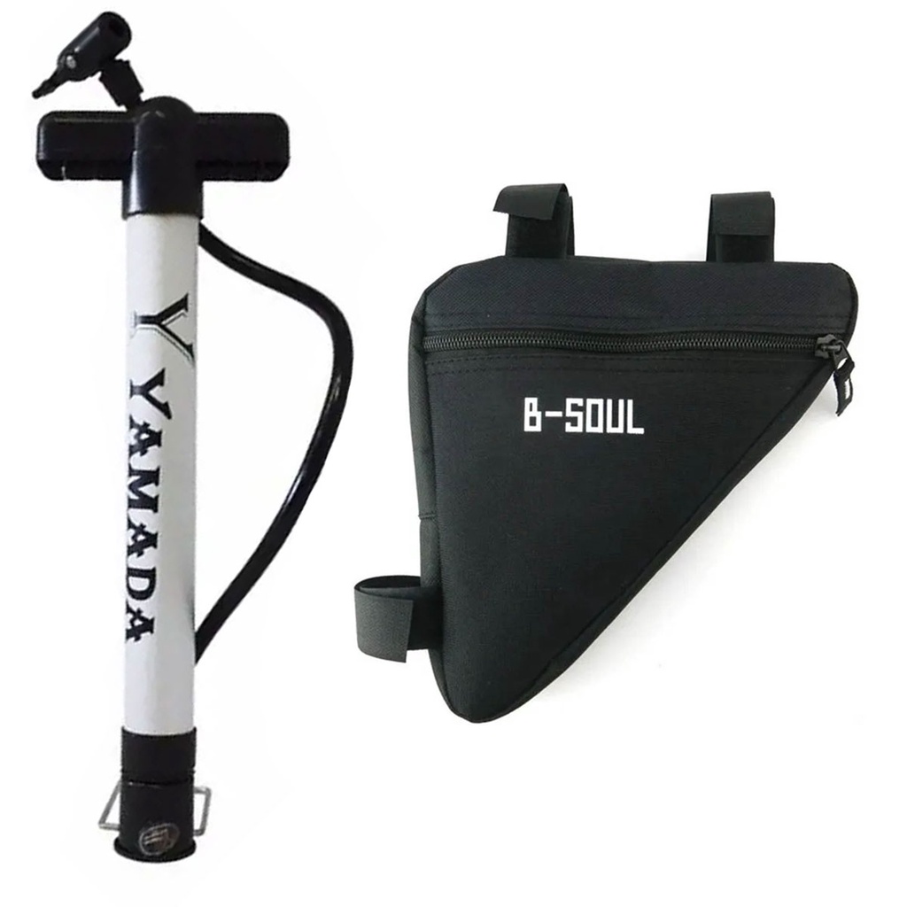 Bolsa Triangular Bag Para Bike Quadro Triangular + Bomba De Encher Pneu De Bike Alumínio 30cm Yamada