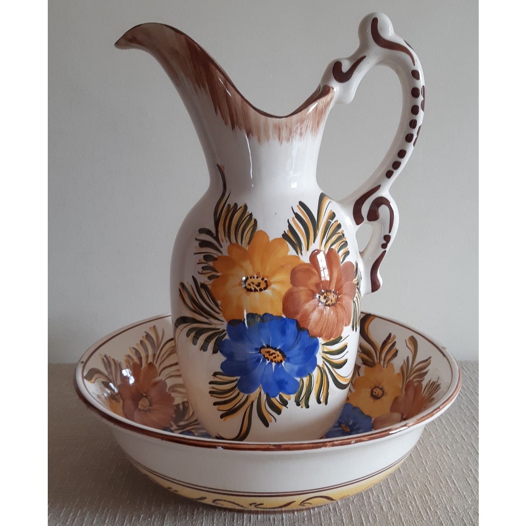 Jarro Com Bacia - Louça - Pintura À Mão - 1950