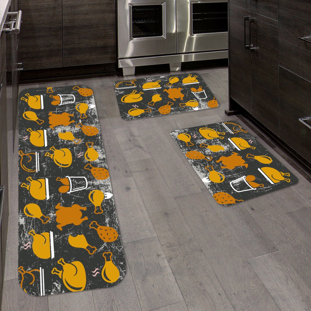 Kit Jogo 3 Peças de Tapete para Cozinha Frango Assado Antiderrapante Dcorô