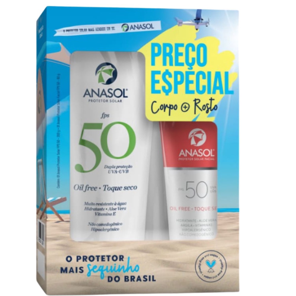 Kit Anasol Fps 50 Protetor Solar Facial 60g E Corporal 200g