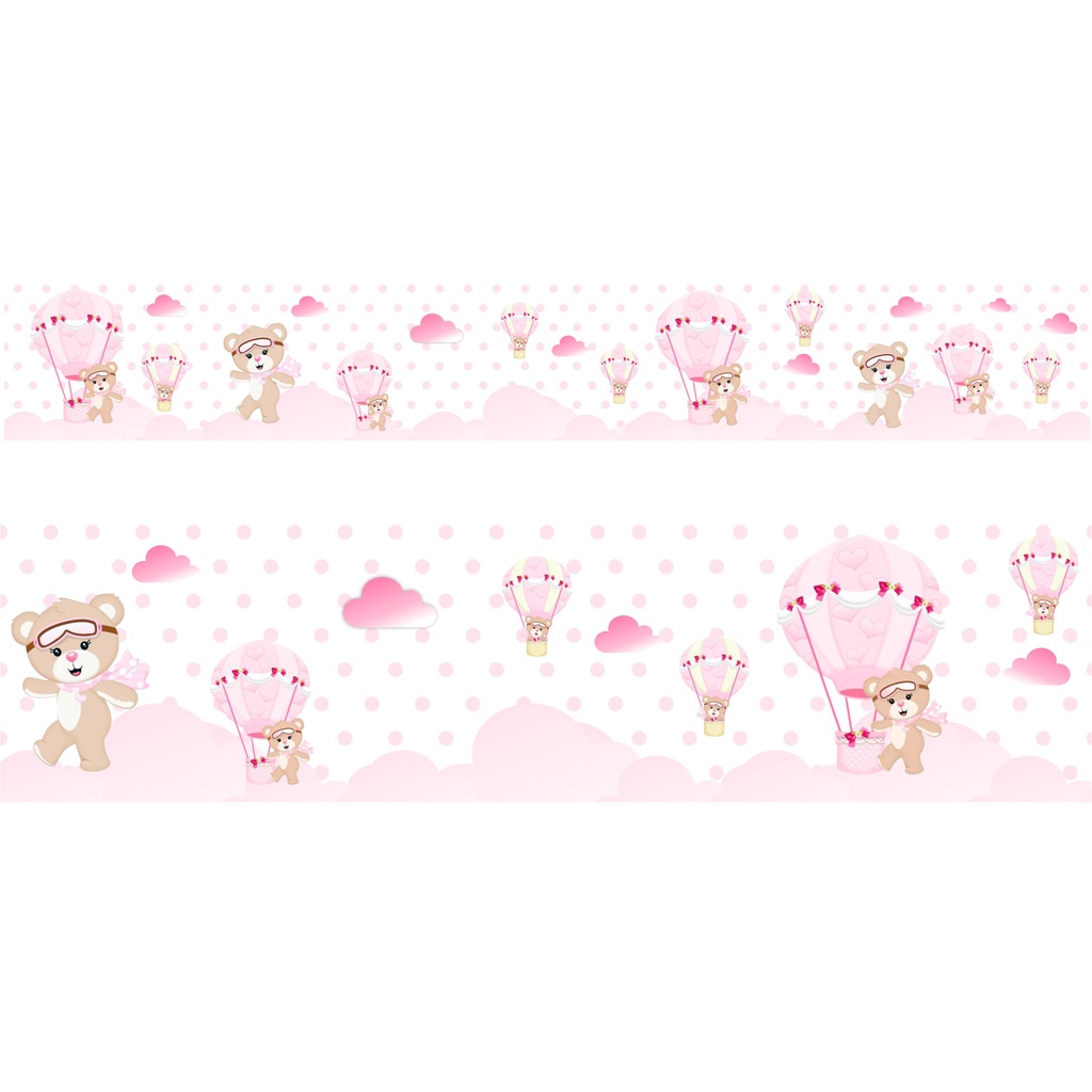 Kit 2 Faixa Decorativa Adesivo Infantil Menina Ursinha Baloeira