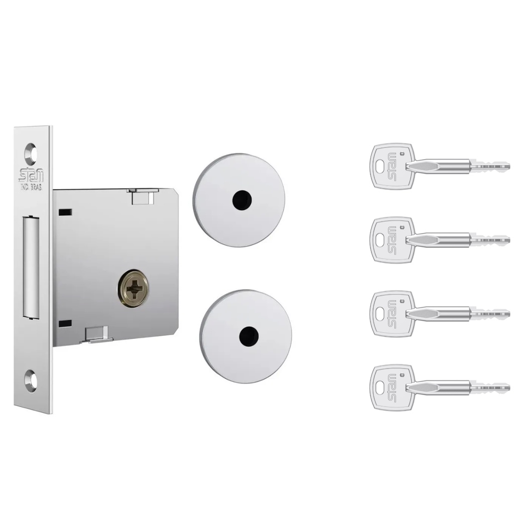 Fechadura Stam  Auxiliar Trava Tetra 1004 Roseta Redonda Inox Polido