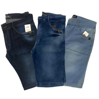 Kit 3 Bermuda Jeans Masculina Slim Sarja Lisa Com Elastano