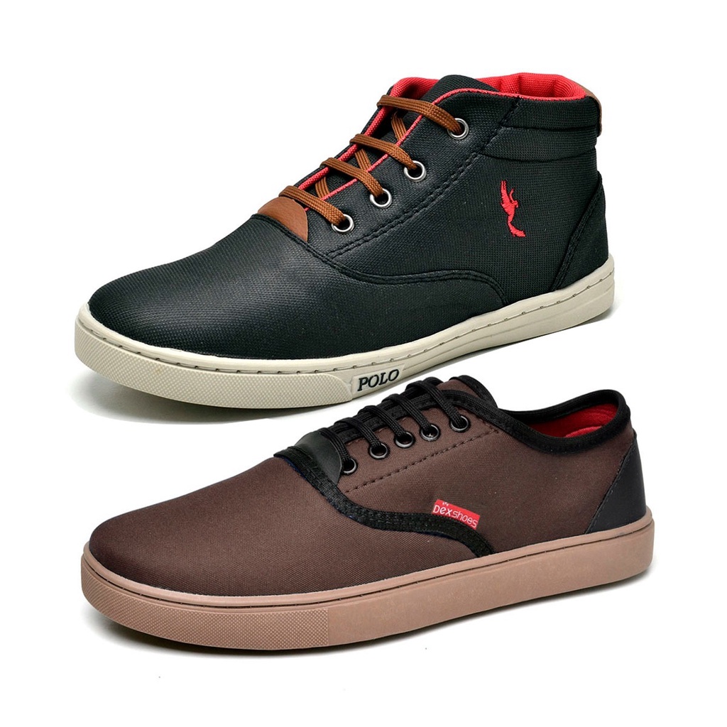 Kit 2 Pares Tênis Casual Masculino Sapatenis Infantil Juvenil Polo Blu em Lona Mesclado do 27 ao 36