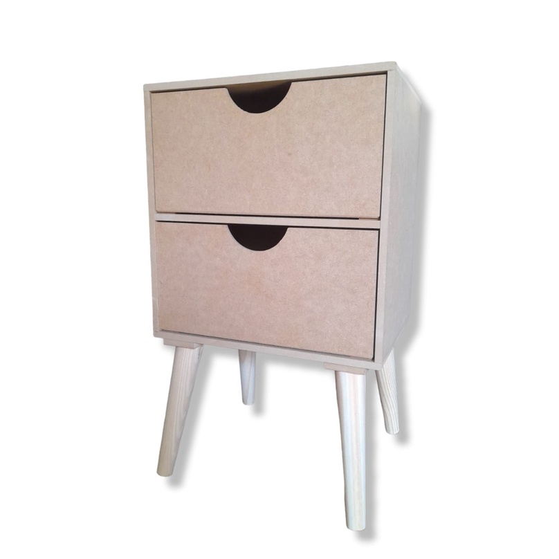 Criado 2 Gavetas Meia Lua Retro Mesa De Cabeceira Decoração Quarto Mdf Cru