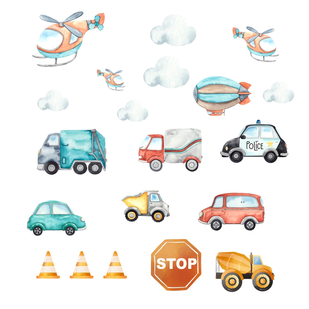 Adesivo de Parede Carrinhos Carros Caminhões Bebê Quarto Menino Infantil Decoração Aquarela em Oferta na Shopee