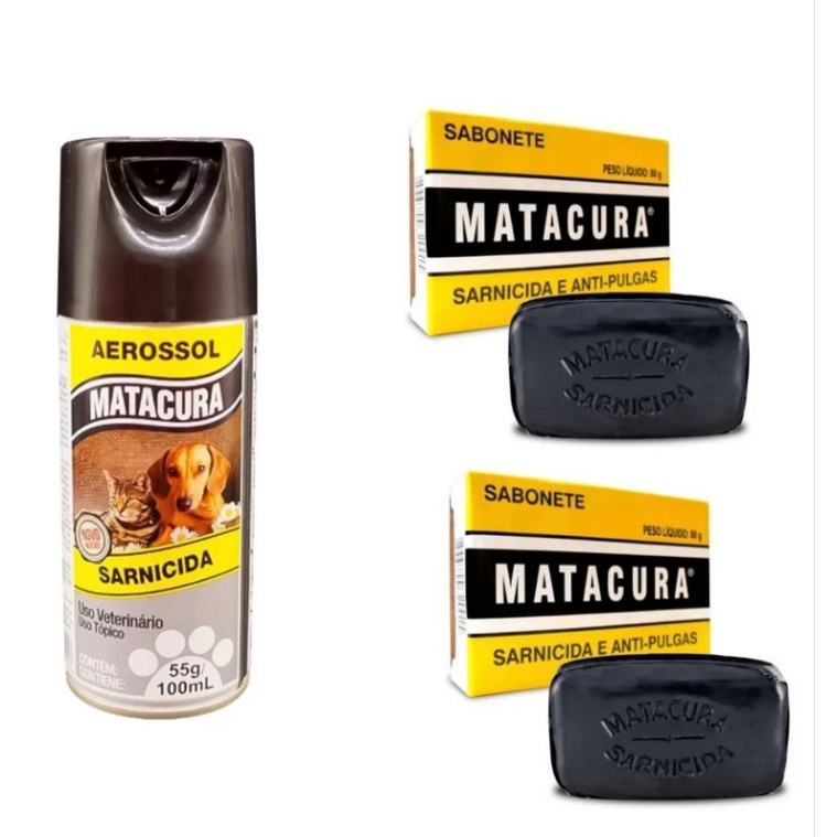 Kit Matacura Aerossol Antisarna + 2 Sabonetes Antipulgas em Oferta na Shopee