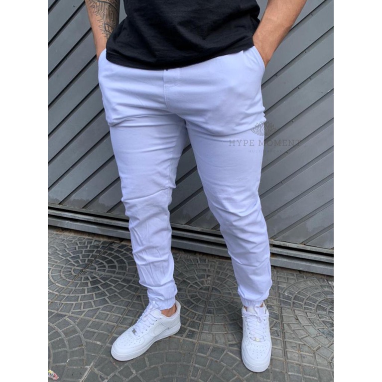 Calça Masculina Cargo Jogger Sarja Jeans Com Elastico Estilo Jogador Slim  Fit Promoção