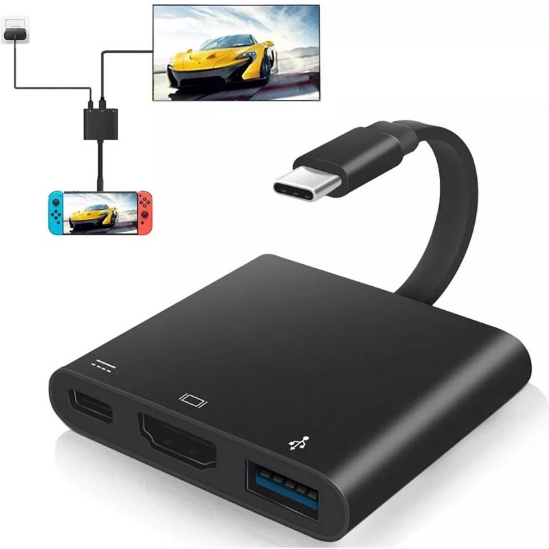 Adaptador Conversor 4K Hub 3 em 1 Tipo C Para HDMI USB 3.0 MacBook